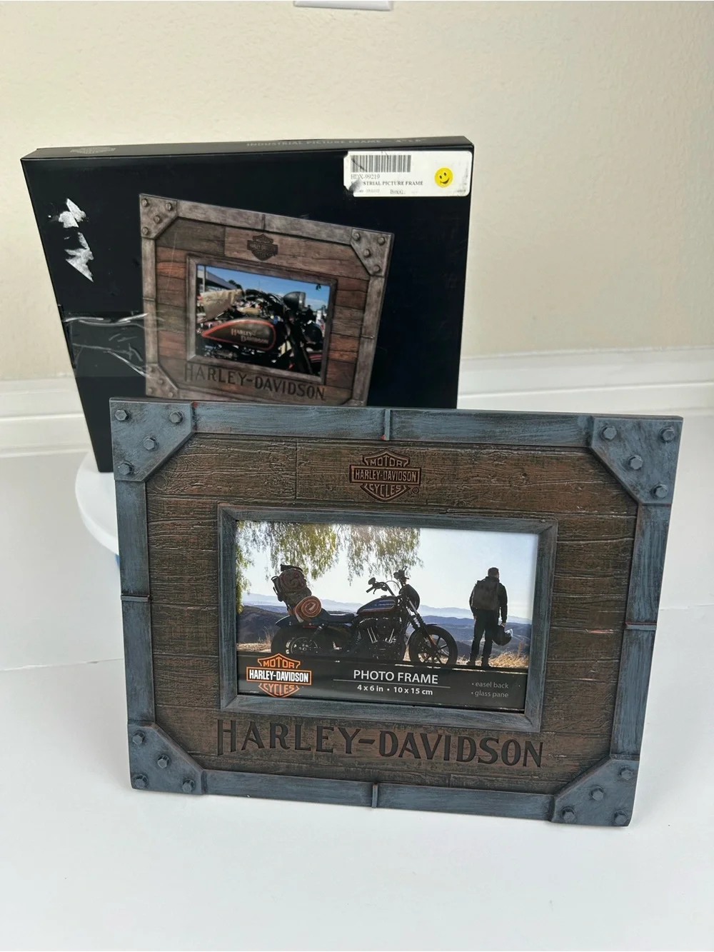 Harley-Davidson Industrial Faux Metal & Wood Picture Frame 4 x 6 Photo